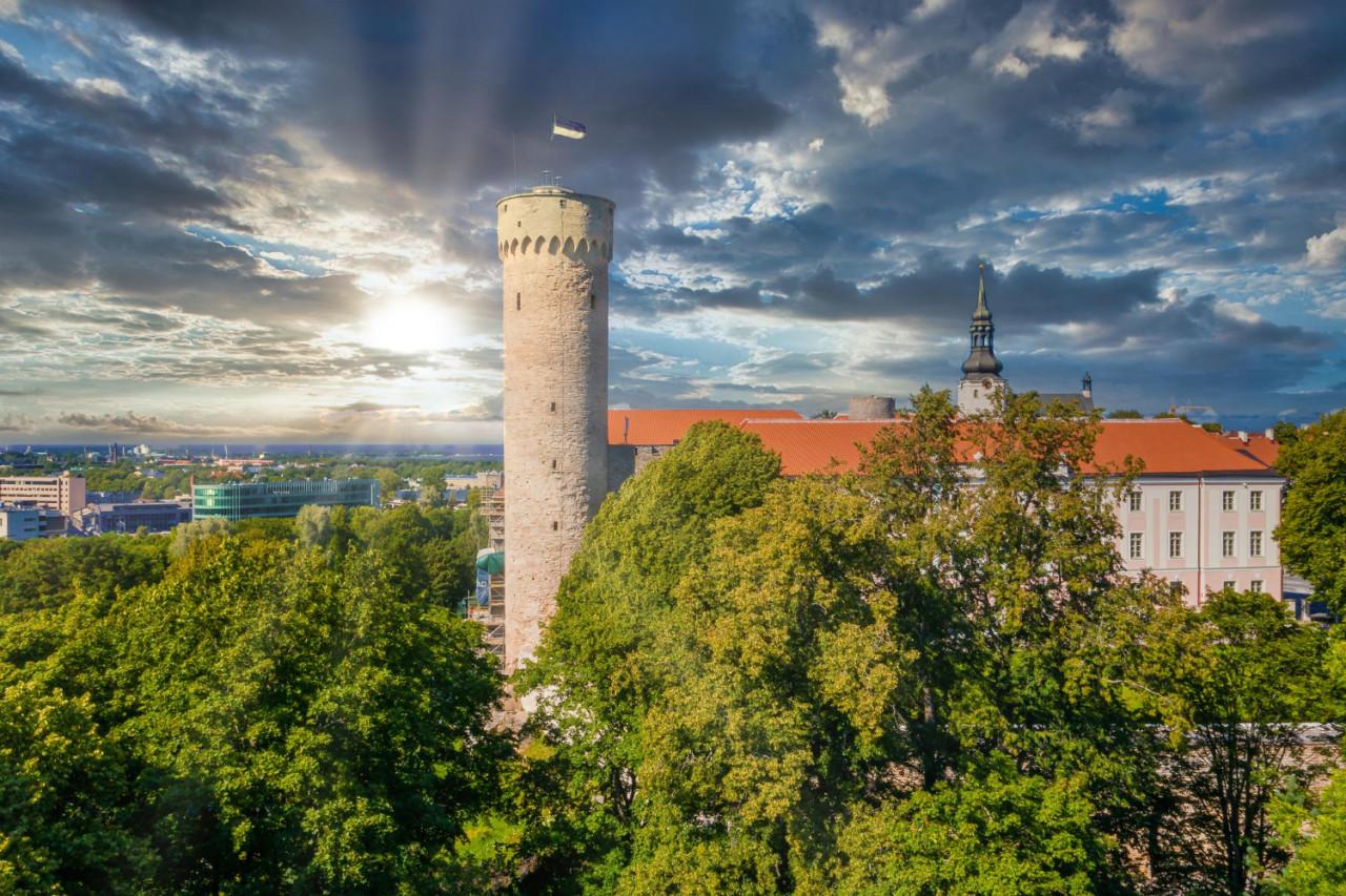 aerial ancient castle old town tallinn toompea is estonian parliament site
