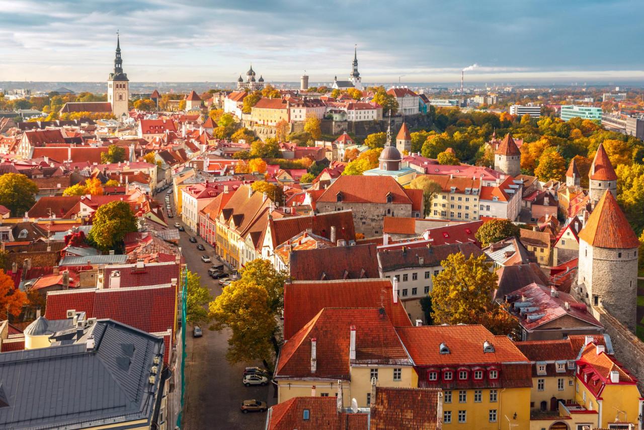 aerial panorama old town with town hall toompea hill view from tower st olaf church tallinn estonia